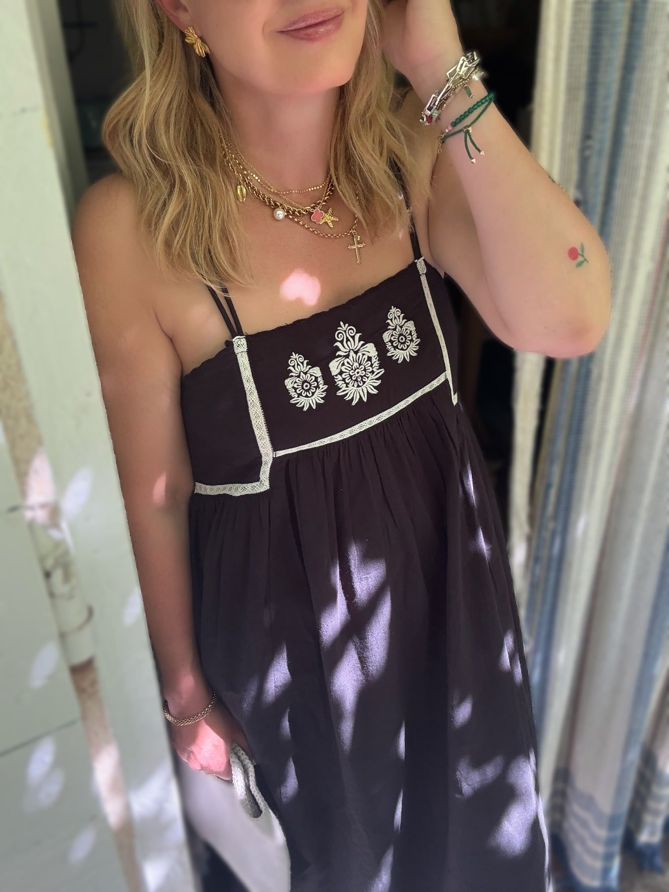 Florence Embroidered Linen Maxi Dress Black