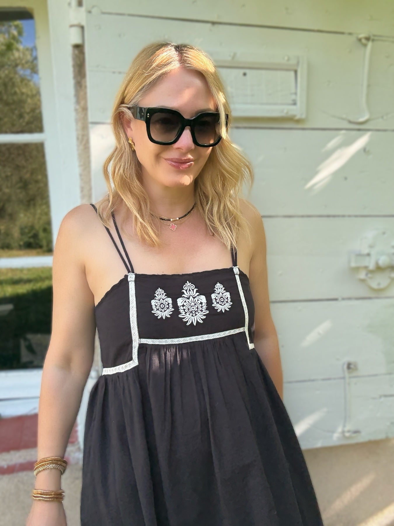 Florence Embroidered Linen Maxi Dress Black