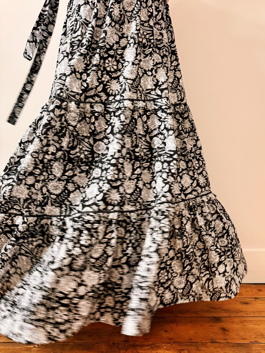 Laurel Black Block Print Organic Cotton Maxi Dress