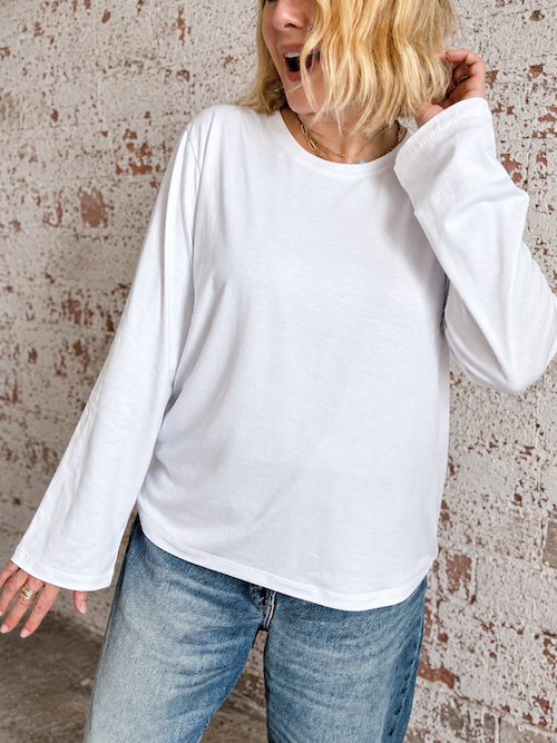 White long sleeve top made from organic cotton and modal