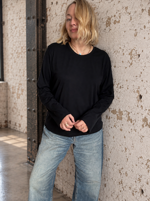 black long sleeve top loose fit made from organic cotton and modal blend