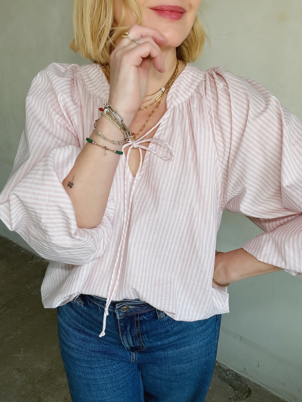 Emily Poet Blouse Soft Pink Stripe