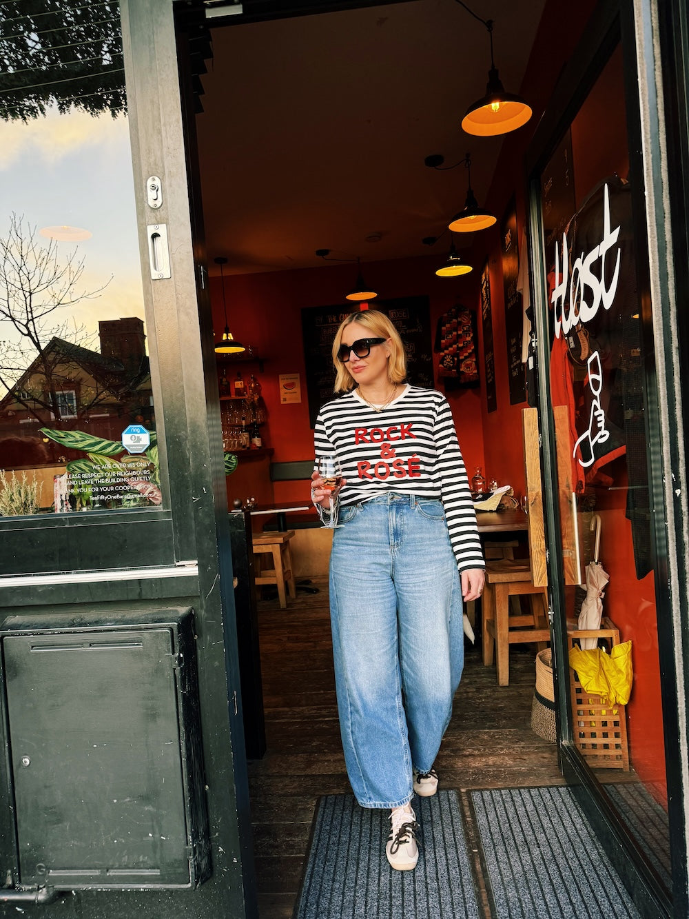 Rock and Rosé Black stripe Long Sleeve top