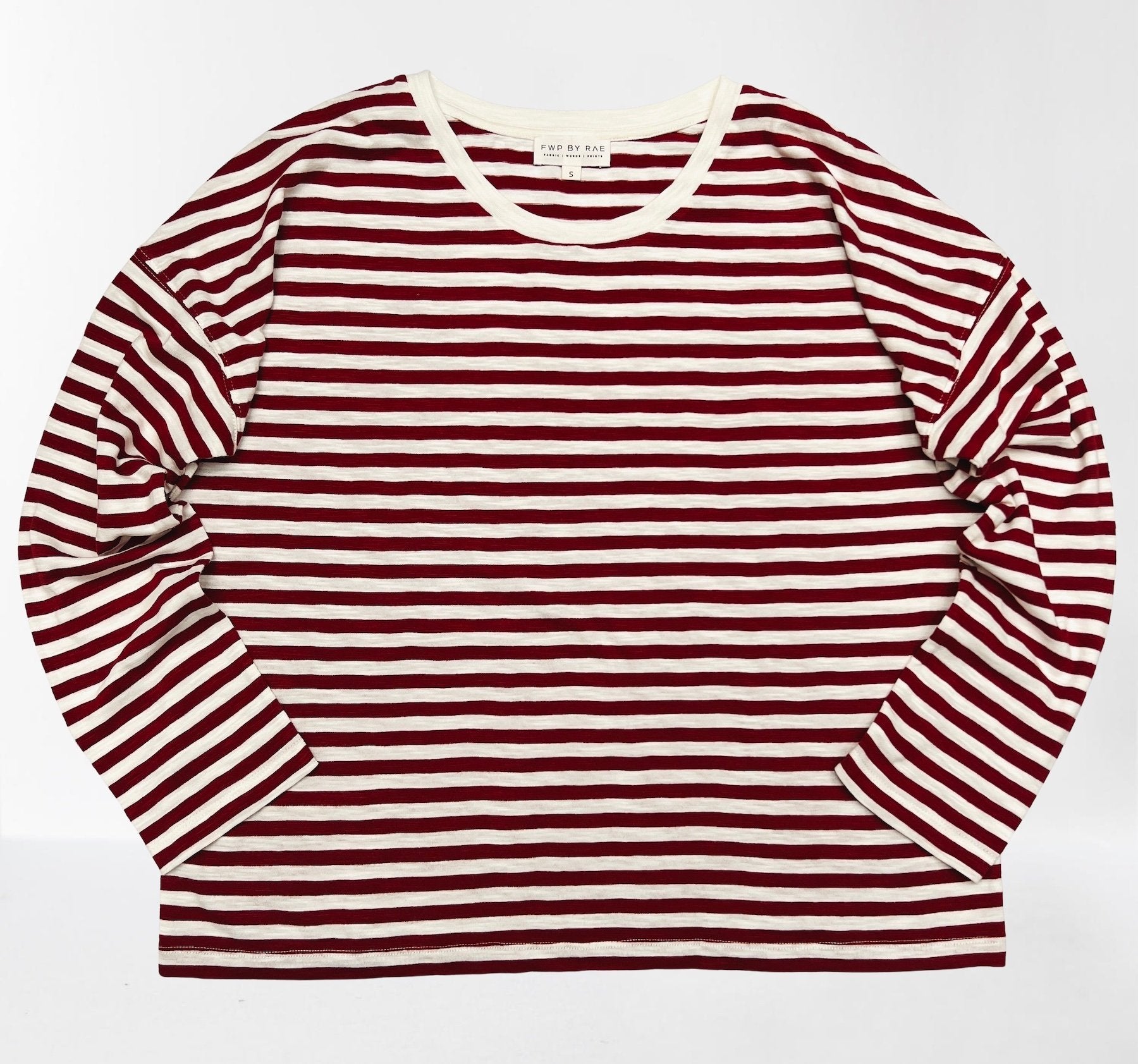 stripe long sleeve tee dahlia red cream | fwp by rae