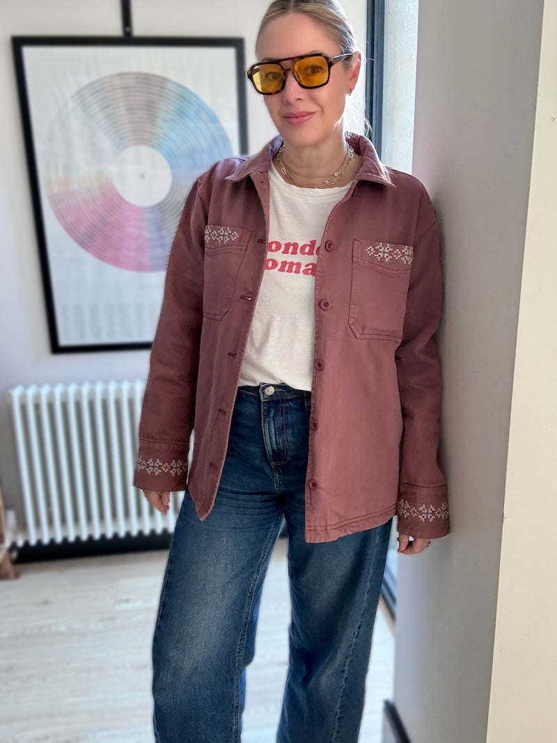 Sienna Embroidered Utility Jacket Sequoia Red Brick Brown