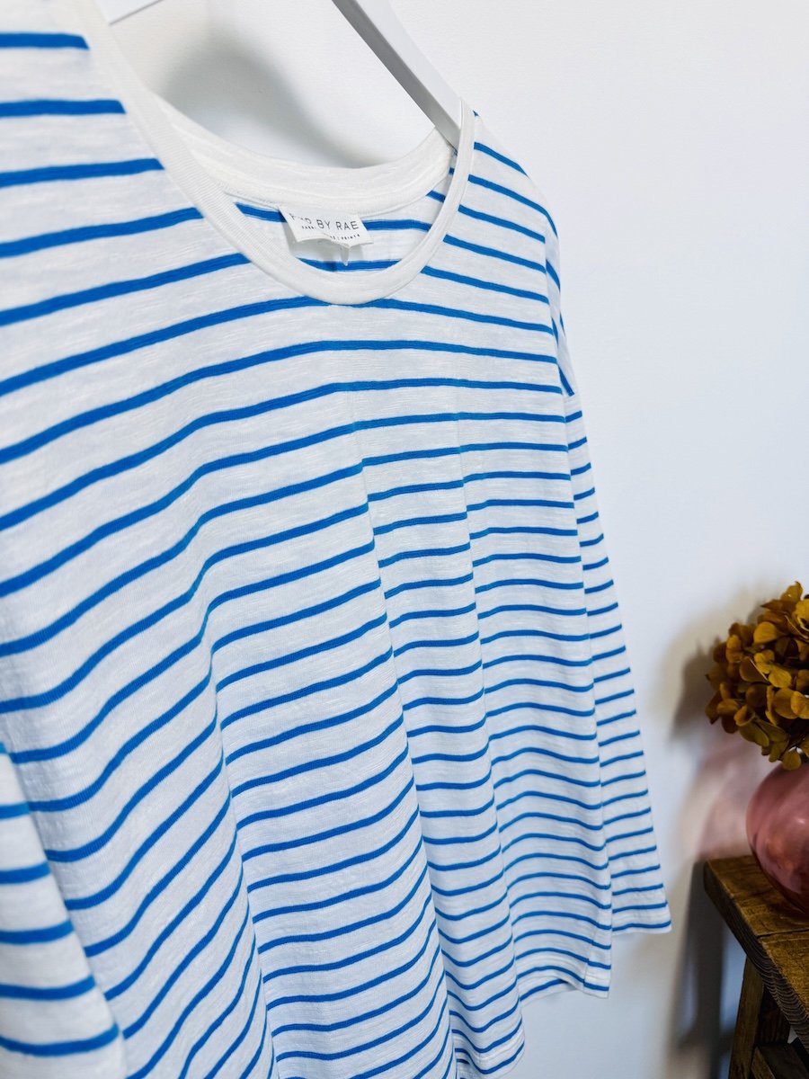 Bridget long sleeve stripe tee azure blue white | fwp by rae stripe top