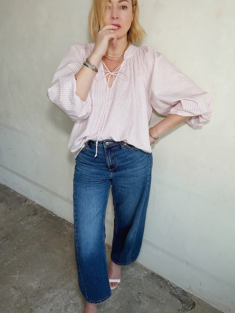 Emily Poet Blouse Soft Pink Stripe