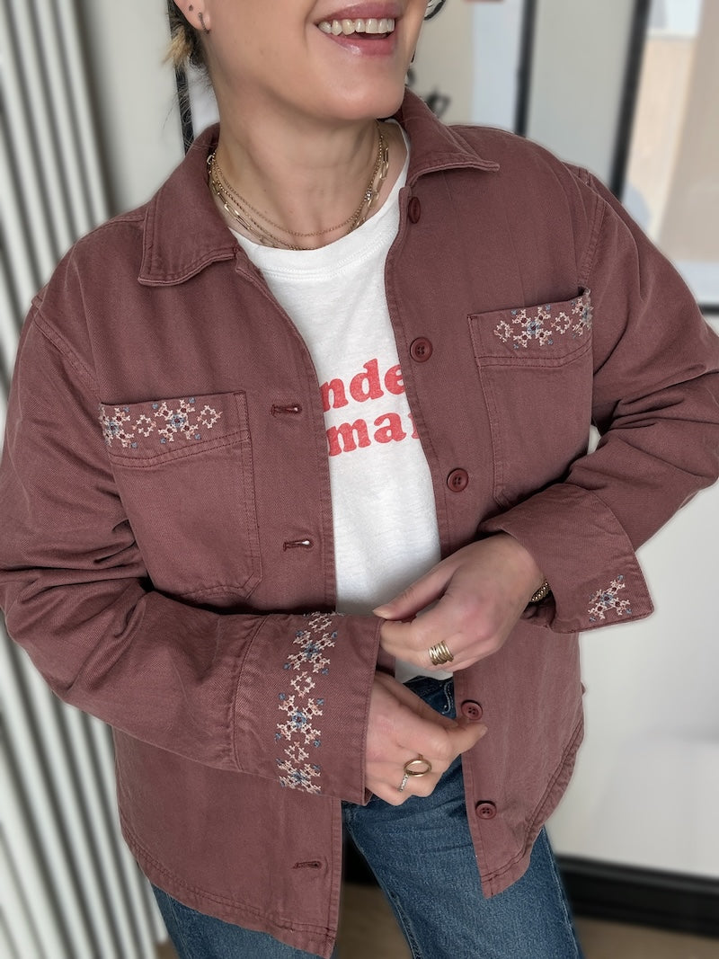 Sienna Embroidered Utility Jacket Sequoia Red Brick Brown