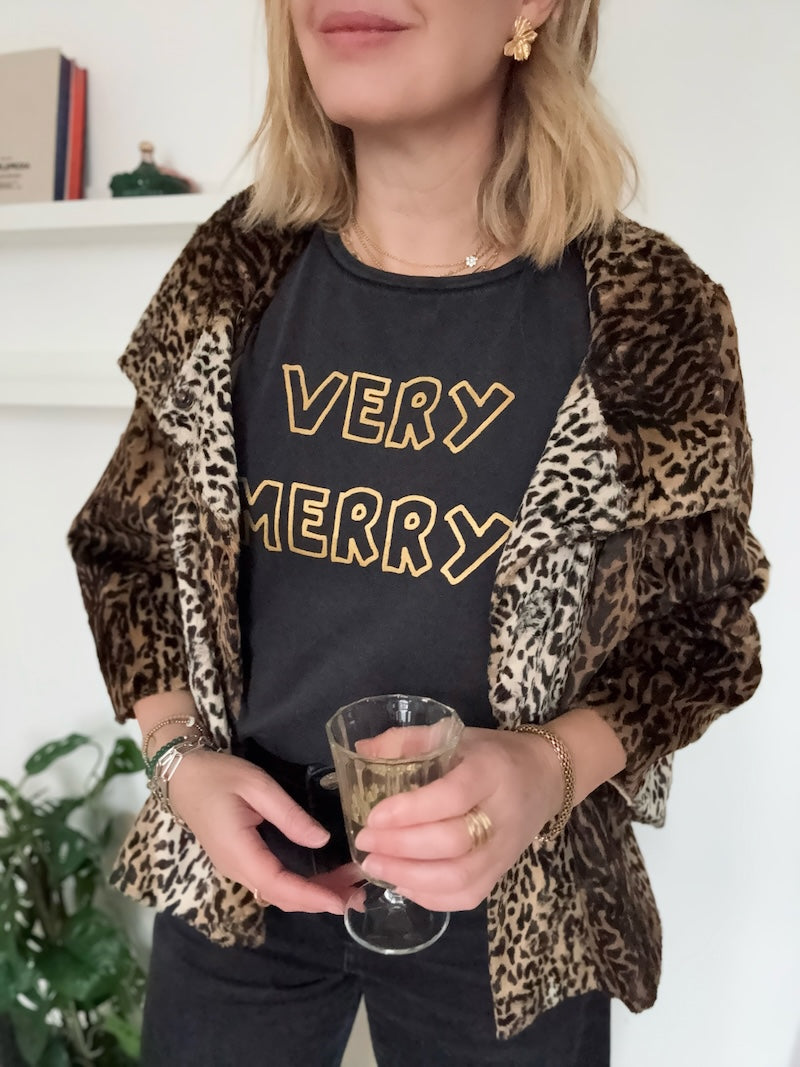 Very Merry T-shirt Stone Wash Black Gold